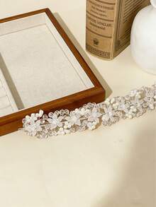 1pc Girls Pearl 3D Flower Headband, Wedding Bridesmaid Holiday Party Hair Accessory - Multicolor - View 8