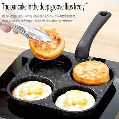 4-In-1 Cast Iron Egg Pan, Single Handle Non-Stick Frying Pan, Dishwasher , Suitable For Electric Stove, Multifunctional Kitchen Tool For Pancakes, Eggs, Etc.