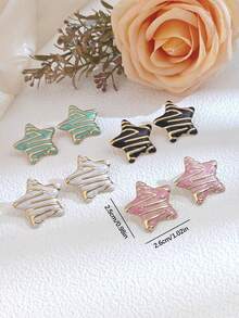 2 Pairs Random Combination Women Earrings, Casual Star Stud Earrings, Versatile Pink, White, Pink, Green Earring Set, Summer Beach Vacation Swimwear Accessories, Beach Resort, Attractive Outfit Accessories - Suitable For Swimming, Bathing, Exercising - Multicolor - View 5