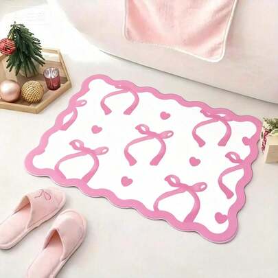 1 Stück süße Schleife Badezimmermatte, süßer und niedlicher Mädchen-Stil Teppich, weich und flauschig aus Kunstwolle, geeignet für Wohnzimmer, Schlafzimmer, Eingangsbereich, Küche, Bettkante, langanhaltend und staubdicht, Badezimmermatte, Türmatte, kleiner Teppich, Teppich, Matte, Heimdekoration, Bodenbelag, Outdoor-Matte, Heimdekoration, Bereichsteppich, Schlafzimmerteppich, waschbarer Teppich