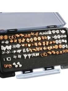 Compact Earring Holder Box, Small Jewelry Storage Case For Earrings, Earrings Display Stand With Foam Slots, Portable Organizer - Black - View 5