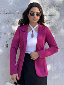 Women's Blazer, Maxi Coat, Long Suit, Tailored, Elegant, Fuchsia Grape Overcoat - Rose Red - View 5