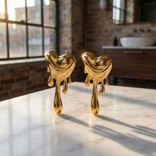 Melted Heart-Shaped Drop Earrings, With A Fashionable And Individualistic Punk Style. Perfect For Women's Parties And Daily Wear - Yellow Gold - View 3