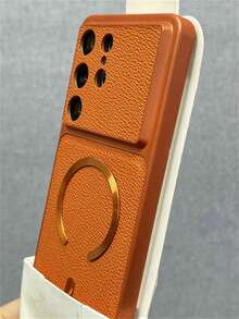 Luxury Retro Lychee Pattern Magnetic Wireless Charging Phone Case Compatible With Samsung Galaxy S26Ultra S26Plus S25Ultra S24Ultra S25 S24 Plus Large Window Camera Lens Protect PU Leather Shockproof Bumper Soft Back Cover - Orange - View 5