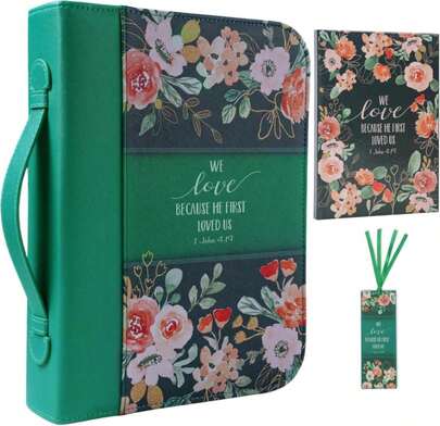 Faithful Hers Bible Cover Case For Women 3pcs Bible Bag Set With Notebook And Bookmark Woman PU Leather Book Carrying Case For Lady Bible Case Christian Gifts For Christmas Thanksgiving Day
