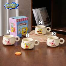 SpongeBob SquarePants 饼干柄陶瓷咖啡杯，尼克儿童频道官方授权收藏品，趣味新奇茶杯，印有卡通人物名称，男女儿童粉丝生日圣诞礼物，比基尼海滩纪念品，可放入洗碗机和微波炉，防褪色印刷，适合盛装早晨咖啡或热巧克力 - 彩色 - 查看 2