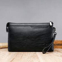 2026 New Solid Black PU Clutch Bag, Fashion Minimalist Business Men's Handbag Wristlet, Men's Phone Pouch, Square Wallet, Lightweight And Portable To Carry Phone, Cash, Cards, Suitable For Work Commute, Business Trip, Office Meetings, Essential For Businessman, Men's Accessory, Gift For Husband, Father, Holiday Gift - A - View 5