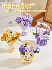 DIY 旋转木棍花篮系列，材料包，包括紫朱鹭暖阳花篮、紫优雅花篮、暖阳花簇、仙人掌花篮、火红暖花篮、蓝朱鹭花束、火红暖花罐、暖阳花束。 - 彩色 - 查看 7