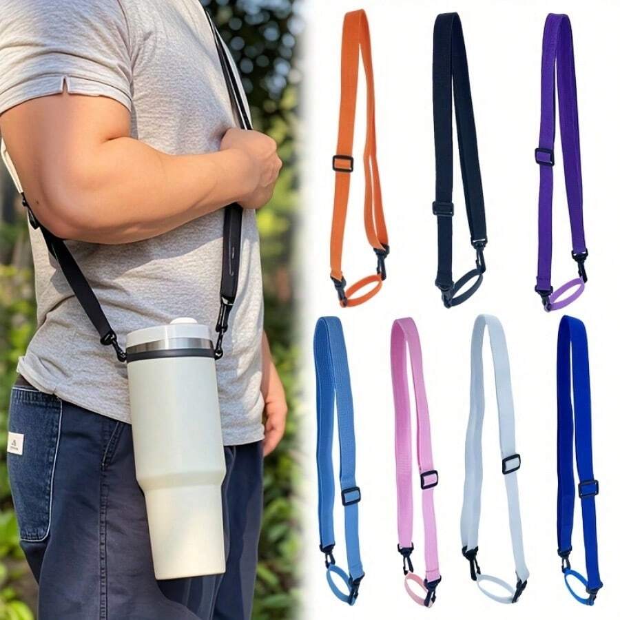 Adjustable-Length Sports Water Bottle Shoulder Strap-Functions As Both A Crossbody And Shoulder Strap; Features A Handle Suitable For Insulated Tumblers And Glass Bottles. Ideal For Outdoor Fitness Activities, Beach Strolls, And Travel For Both Men And Women-Also Makes A Perfect Gift For Friends And Family. - 紫色 - 查看 1