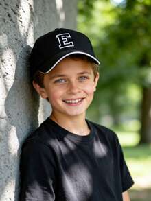 1pc A-Z Letter Kids Baseball Cap, 3-16Y Adjustable Breathable Sun Hat, Casual Black Cap With White Trim For Boys & Girls, Daily & Outdoor Activities - Black - View 4