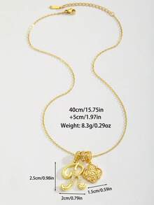 1pc Women's Personalized A-Z Letter & Lucky Clover Pendant Necklace, Elegant Cubic Zirconia Pendant Jewelry Gift, Sparkling Crystal Jewelry Gift For Her - Gold - View 4