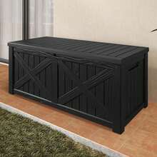 Yitahome Outdoor Storage Box|450L 143x67x60.5cm|X-Front Design|Garden Patio Box For Cushions, Pool Gear, Tools|Waterproof||Securely Lockable|Side Carry Handles|All Weather Resistant - Black - View 2