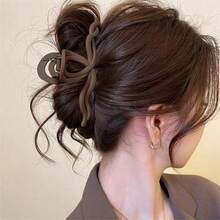 1pc Acrylic Matte Top Criss-Cross Wave Hair Claw - Brown - View 5