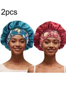 1/2/3/4/5pcs Silk Sleep Cap, Women Wide Brim Elastic Band Printed Sleep Hat, Soft Silk Sleep Bonnet, Suitable For Curly Hair (Random Print Pattern),Holiday,Travel - Color - View 41