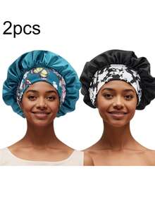 1/2/3/4/5pcs Silk Sleep Cap, Women Wide Brim Elastic Band Printed Sleep Hat, Soft Silk Sleep Bonnet, Suitable For Curly Hair (Random Print Pattern),Holiday,Travel - Color - View 40