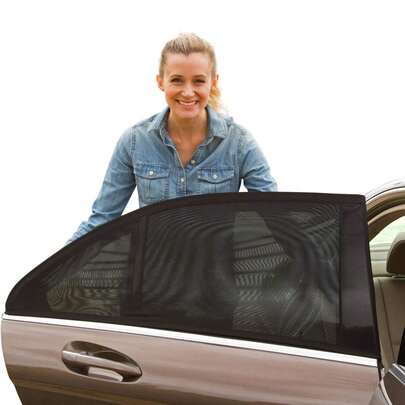 2pcs Car Window Shade, Breathable Mesh Sunshade For Side & Rear Windows, Elastic Curtain Suitable For Baby, Pets, UV Protection, Fits Most (95%) Cars