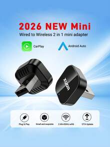 XUDA 2026 新款二合一无线 CarPlay/Android Auto 适配器 - 2.4-5.0 GHz WiFi 5 CarPlay 转换器，有线转无线，快速自动连接，零延迟，小巧设计，兼容 和 Android 设备，带 USB/USB-C 接口，不含电池 - A - 查看 1
