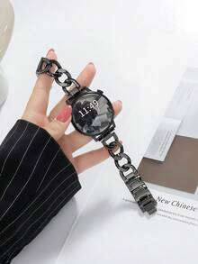 1pc 20mm Black Metal Chain Strap Bracelet Suitable For Samsung Galaxy Watch 7/FE/6/5/4 40mm 44mm/5pro 45mm/6 Classic 43mm 47mm, Fashionable Slim Women's Watch Band Suitable For Huawei GT2 GT3 42mm/GTS 4 3 2 2e 2mini 4mini Smartwatch Band, Suitable For Samsung Galaxy Watch Bands - Black - View 4