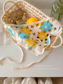 Cute Knitted Hollow Floral Triangle Scarf, Countryside Style Photo Prop & Travel Headscarf - Multicolor - View 3