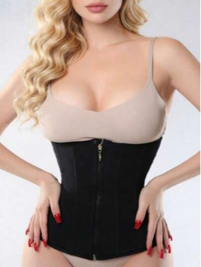 1PC Women's Fitness Training Dance Yoga Sports Body Shaper, Chest Support Waist Trainer, Body Sculpting Waist Cincher, Fashion Slimming Simple Waistband 15-Bone Mesh Waist Trainer, With Hooks And Zipper And Back Elastic Band