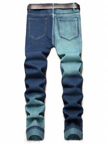 Men's Ripped Jeans Regular Fit Distressed Straight Leg Stacked Biker Fashion Comfort Denim Pants - Màu xanh bạc hà - Xem 2