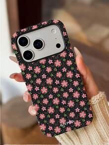 Coque de téléphone Flower 1 à motif floral et base noire, adaptée pour  17 Pro Max, compatible avec  16 Pro Max, 15 Pro Max, 14 Pro Max, coque de téléphone amusante de style coréen, également adaptée pour 11/12/ 13/14/15/19 Pro Max Plus, design élégant convenant aux hommes et aux femmes, un cadeau idéal pour les amies à Noël, la Saint-Valentin, Pâques, la saison des mariages et les anniversaires. - Blanc 1 - Voir 4