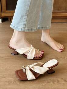 Retro Square Toe Slip-On Sandals, Casual Summer Vacation Versatile New Arrival Women Flip Flops - White - View 4