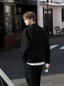 SUN CAI New Men's Casual Jacket Made With Imported Fabric, Polo Collar. - 黑色 - 查看 2