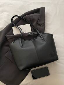 新款秋冬大容量手提包，时尚简约百搭腋下包，高端通勤单肩托特包 - 黑色 - 查看 3