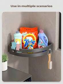 Black Bathroom Shelf, Large Capacity Wall-Mounted, No Drilling Required. Can Be Used As Wall-Mounted Shower Gel & Shampoo Rack, Towel Rack, Rectangular Wall-Mounted Rack, And Adhesive Bathroom Shelf. Suitable For Bathroom And Kitchen. - Rectangular Rack - View 7