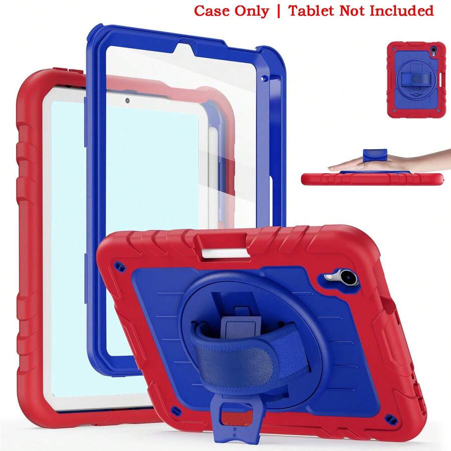 1 Piece, Compatible With IPad Mini (A17) And Mini (6th Generation), Air (5th/4th Generation) 10.9-Inch, (9th/8th Generation)/ 7th Gen 10.2-Inch (2021/2020/2019 Models), (A16) 11th Gen 11-Inch (2025 Model), 9.7-Inch, 6th/5th Gen (2018 And 2017 Models) With 360-Degree Rotating Stand, Shock-Resistant Protective Case - Red + Blue