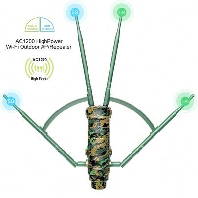 AC1200 Long Range Weatherproof Outdoor WiFi Extender,Dual Band 2.4GHz 300Mbps & 5GHz 867Mbps,IP66 Waterproof Housing With 4x7dBi High Gain Antennas, Mesh/AP/Repeater Modes,Gigabit Port,15KV Lightning Protection,Covers Up To 1350000 Sq.Ft For Large Yard,Patio & Outdoor Use