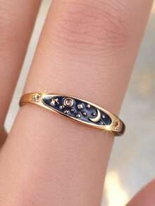 Tsnamer 1枚蓝色珐琅星空戒指，女士款式，月亮、星星、行星、夜空，星空主题首饰，送给闺蜜的礼物 - Star Moon - 查看 19