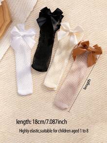 4 Pairs Kids Cute Bow Decor Hollow Fishnet Socks, Lightweight Breathable Girls Mid-Calf Socks, Suitable For Children Aged 1-8 Years Old, Suitable For Wearing Above 25°C In Spring/Summer - White - View 2