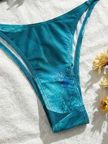 3pcs Women's Floral Print Elegant Sexy Backless 3D Flower Beach Dress Bikini Set, Spring/Summer Vacation - 薄荷藍 - 查看 5