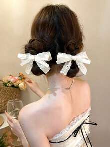 2/3个波西米亚风女士蕾丝发夹，优雅缎面刺绣发夹，适合冬季、新年、日常、上学、派对、婚礼、毕业典礼等场合。 - 多色 - 查看 2