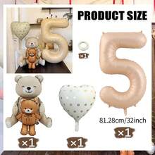 1/2/3/4pcs Sitting Brown Bear Balloon Set, Brown Base Balloons, Suitable For Birthday Party Atmosphere Decoration, Indoor Tabletop Gathering Arrangement, Wedding Ceremony & Theme Party Decor - Digital Bear - View 22