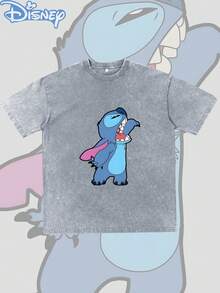 Disney Featuring A Playful Graphic Print, This Men's Short-Sleeve T-Shirt Is Crafted From Washed Pure Cotton For The Summer Season. It Combines A Vintage-Effect Finish With A Seamless, Integrated Design; The Pure Cotton Fabric Offers Exceptional Comfort And Breathability, Embodying A Casual, Outdoor-Inspired Streetwear Aesthetic. With Its Classic Crew-Neck Style, This High-Quality Fashion Piece Makes For An Ideal And Delightful Gift For Friends And Family. - 灰色 - 查看 1
