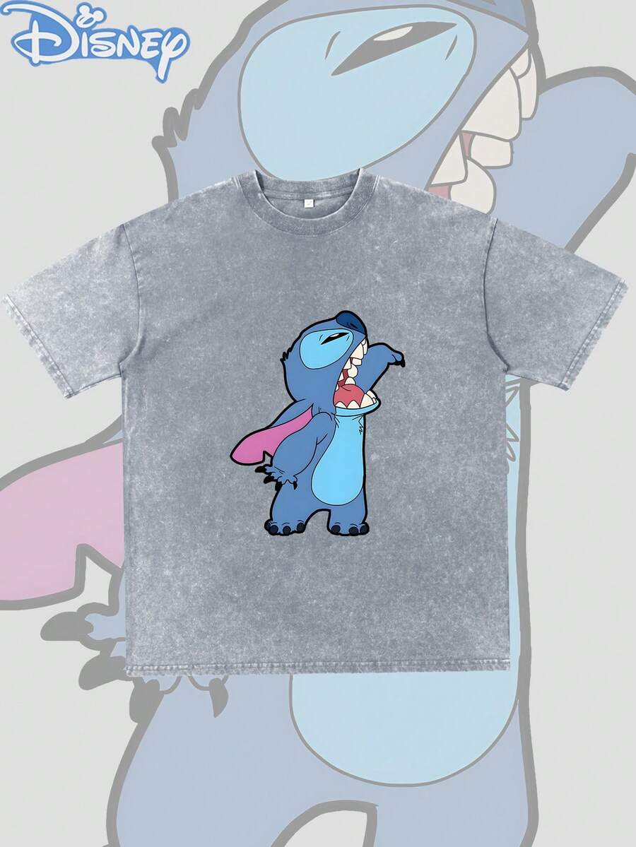 Disney Featuring A Playful Graphic Print, This Men's Short-Sleeve T-Shirt Is Crafted From Washed Pure Cotton For The Summer Season. It Combines A Vintage-Effect Finish With A Seamless, Integrated Design; The Pure Cotton Fabric Offers Exceptional Comfort And Breathability, Embodying A Casual, Outdoor-Inspired Streetwear Aesthetic. With Its Classic Crew-Neck Style, This High-Quality Fashion Piece Makes For An Ideal And Delightful Gift For Friends And Family. - 灰色 - 查看 1