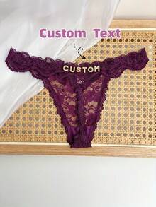 Customized Lace Thongs With English Names, Bold Women's Low Waisted Underwear Thongs, Alphanumeric Underwear, Providing Personalized Gifts For Women - 紫色 - 查看 5
