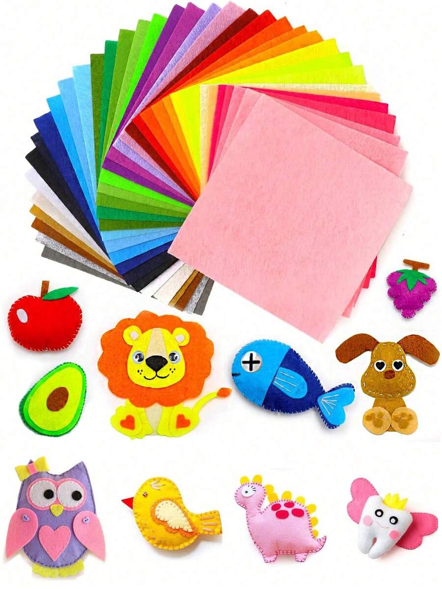 66/40/20Pieces Of Felt Fabric Pieces, Assorted Colors Stiff Felt Fabric,3.94X3.94inch(10X10cm) For DIY Sewing Crafts, Quilting, School Projects, Decorating, 1 Mm Thick Felt Fabric Square Craft Supplies(Random) - 彩色 - 查看 1