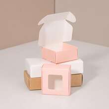 20 piezas Cajas de regalo en blanco/rosa/kraft, cajas de exhibición para jabón hecho a mano, velas, insignias, imanes, adecuadas para el empaque de pequeños negocios, cajas de fiesta de manualidades DIY - Caja de cartón con ventana de 5,5 x 5,5 x 2,5 cm - Ver 4