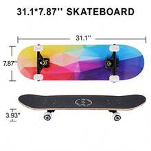 EOYIZW Skateboard Skate Board Skateboards for Beginners Adults 31 Inch 9 Layer Canadian Maple Standard Skateboards for Teens Double Kick Concave Complete Skateboard Patinetas - Arcoíris de colores. - Ver 2