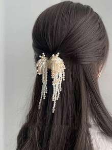 新款发爪珍珠流苏发夹，串珠小发爪夹，适合发量较少的女性，可用于盘发造型 - 彩色 - 查看 3