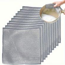 10 Pieces Of Silver Cleaning Cloths, Dish Towels, Reusable Non-Stick Oil Cloths, Powerful Rust-Removing Pot Scrubbers, A Substitute For Steel Wool Pads, Multi-Purpose Wet And Dry Non-Scratch Steel Wool Dish Cloths - Màu xám (10 miếng) - Xem 8