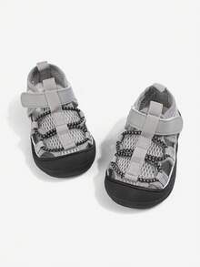 1 Pair Boys' Grey Classic Minimalist Mesh Sandals, Round Toe Soft Bottom Lace-Up Design Children's Sandals, Comfortable Breathable Lightweight Casual Infant Sandals Suitable For Summer Daily, Beach, Outdoor Sports And Campus Wear - Grey - View 5