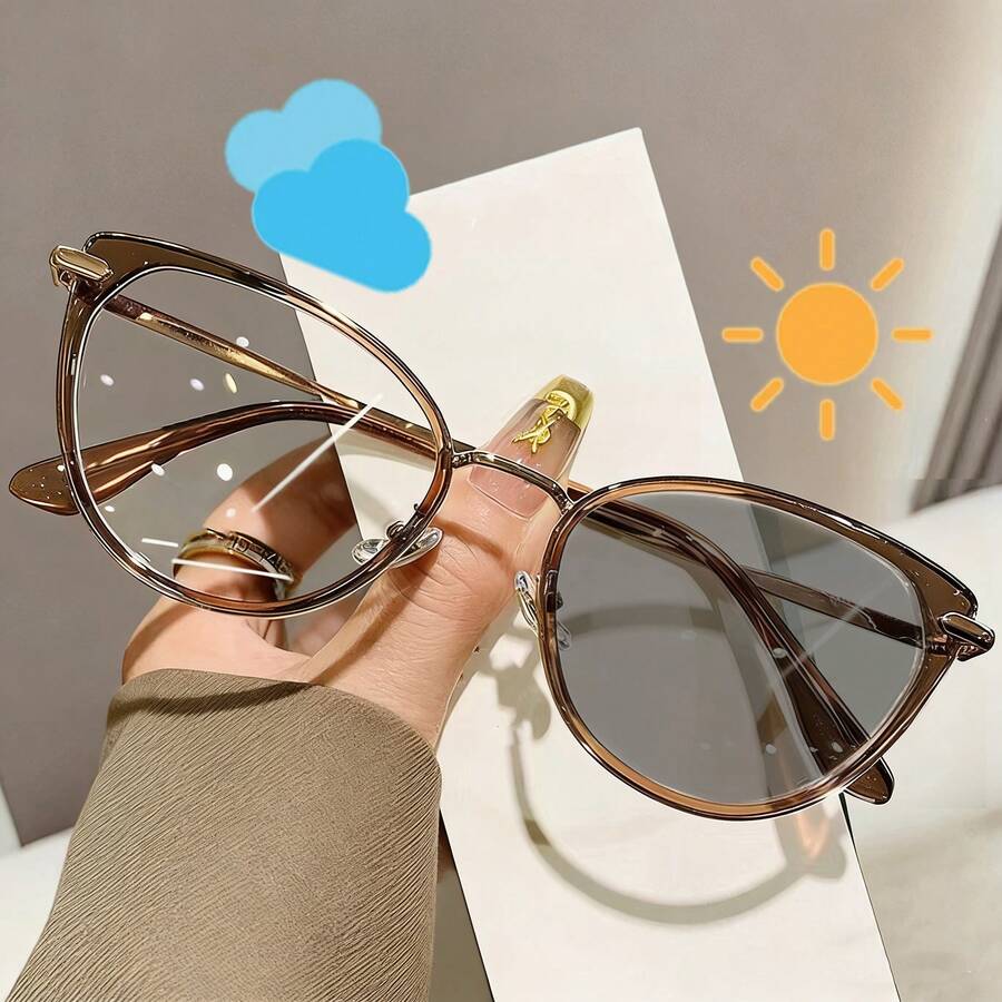 1 Stück Damen Retro Mode Katzenaugen Brille, geeignet für tägliche Ausflüge, Urlaub, Strand, Outdoor Kombinationen - Mokkabraun (graue Flocken) - Übersicht 1