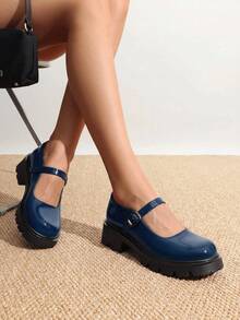 Women's Mary Jane Platform Shoes Closed Toe Chunky Block Low Heel Cute Vacation Shoes Back To School Shoes College Student Shoes - Màu xanh hải quân - Xem 1