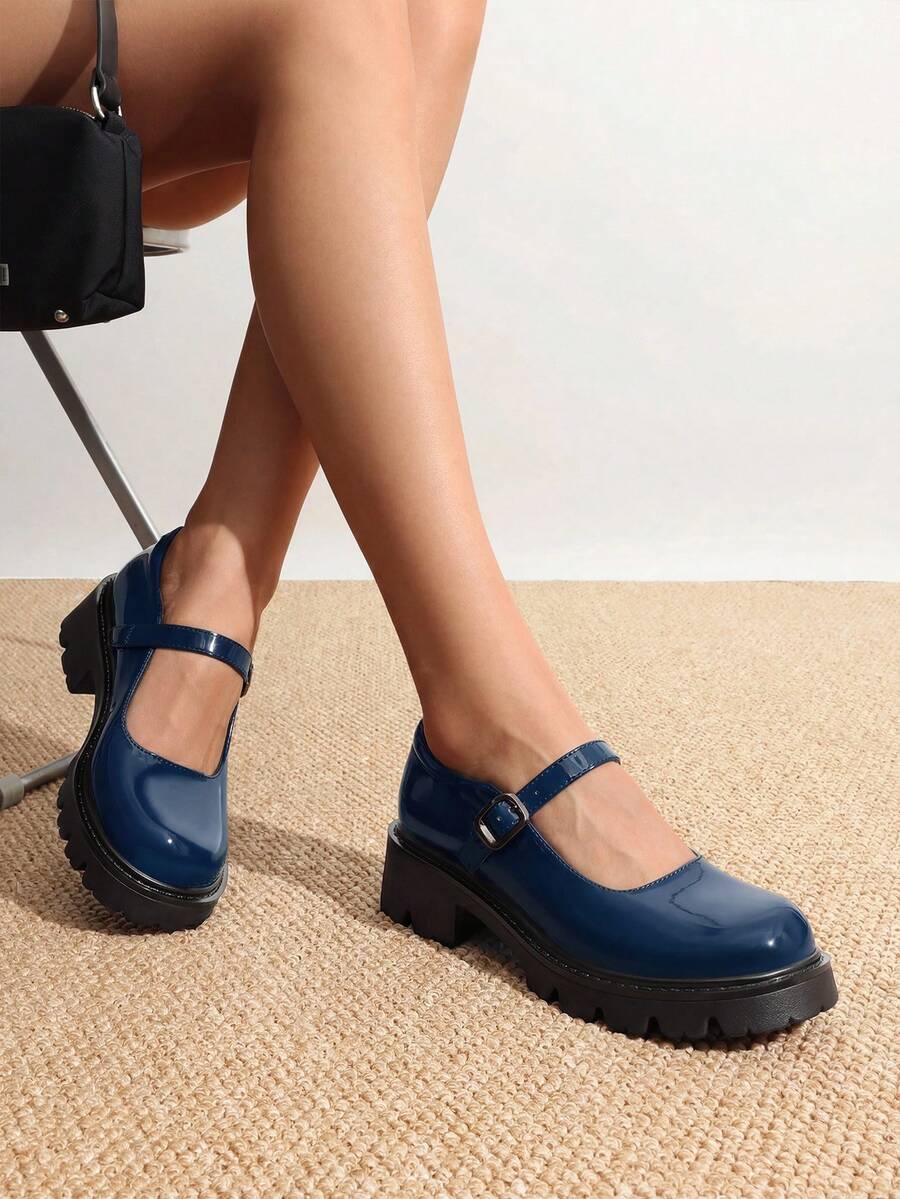 Women's Mary Jane Platform Shoes Closed Toe Chunky Block Low Heel Cute Vacation Shoes Back To School Shoes College Student Shoes - Màu xanh hải quân - Xem 1