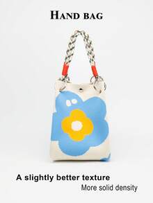 Cute Cartoon Multi-Color Knot Decor Large Capacity Bucket Bag, Handheld Tote, Elegant Multifunctional Travel Handbag - Baby Blue - View 3